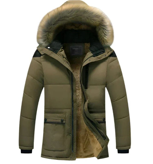 Winterparka voor heren met luxe voering, capuchon en imitatiebontdetail, perfect voor koude dagen.