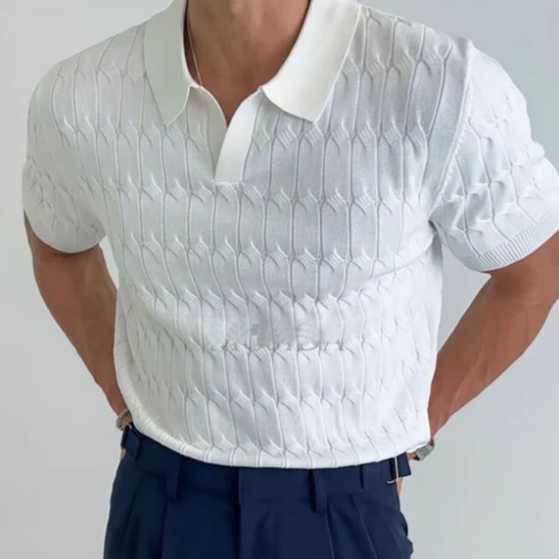 Stijlvol slijtvast gebreid poloshirt voor heren, ademend en comfortabel, ideaal voor de zomer.