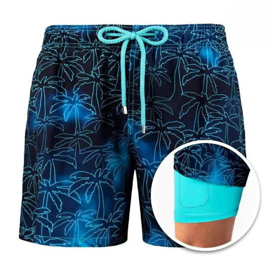 Trendy zwemshorts voor heren met tropisch bladmotief, perfect voor zomerse strand- en wateractiviteiten.