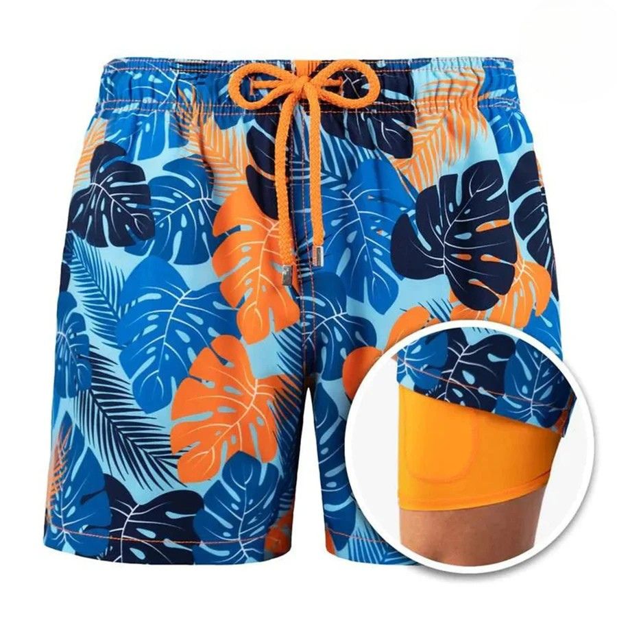 Trendy zwemshorts voor heren met tropisch bladmotief, perfect voor zomerse strand- en wateractiviteiten.