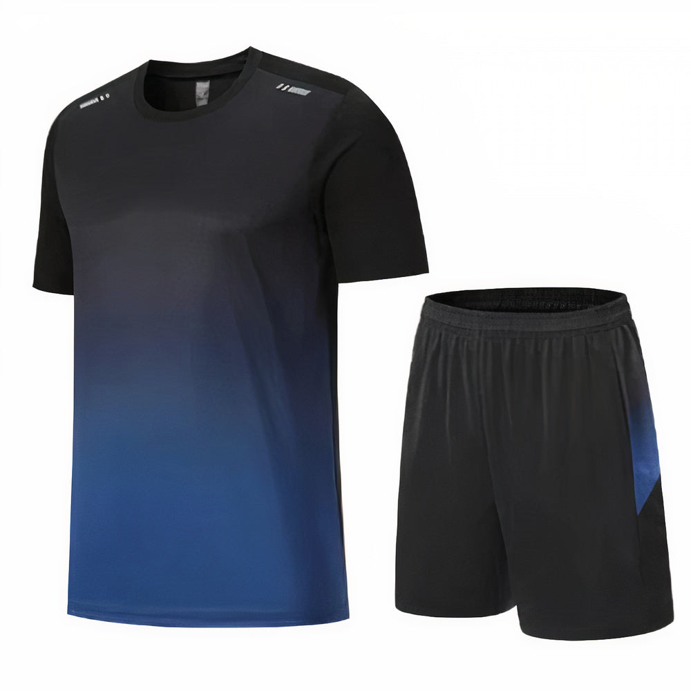 Stijlvolle sportieve zomerset voor heren met ademend shirt en comfortabele shorts.