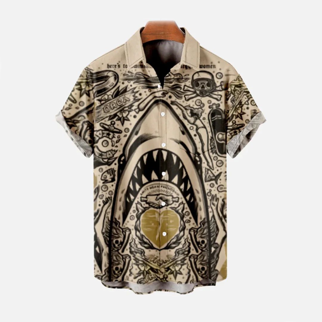 Trendy zomershirt met haaienprint, luchtig en stijlvol voor moderne mannen.