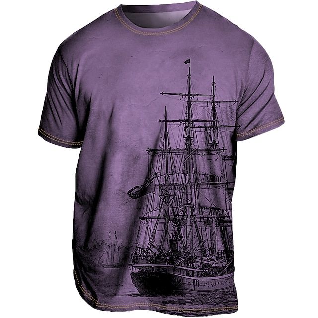 Vintage T-shirt met scheepsprint en verweerde uitstraling.