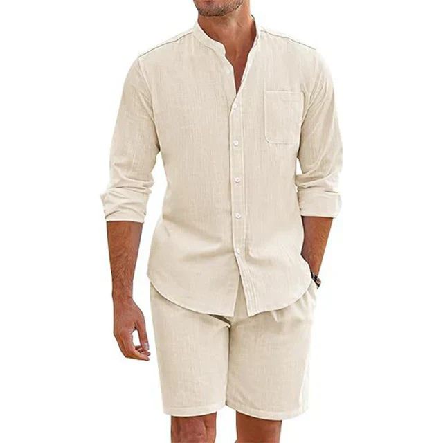 Modieus heren zomerset met luchtig overhemd en comfortabele shorts, ideaal voor casual en chique gelegenheden.