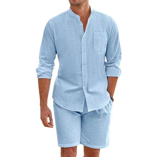 Modieus heren zomerset met luchtig overhemd en comfortabele shorts, ideaal voor casual en chique gelegenheden.